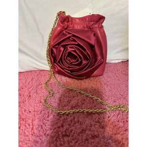 NEW Rose Crossbody 2 Gold Chains Purse‎ Bag Cocktail Party Hot Pink Red Tags